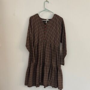 Plaid Brown Long Sleeve Dress